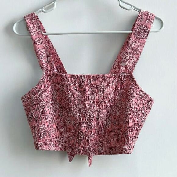House of Harlow Pink Paisley Crop Top Smocked Stretch Tie Back size Small - Picture 4 of 12